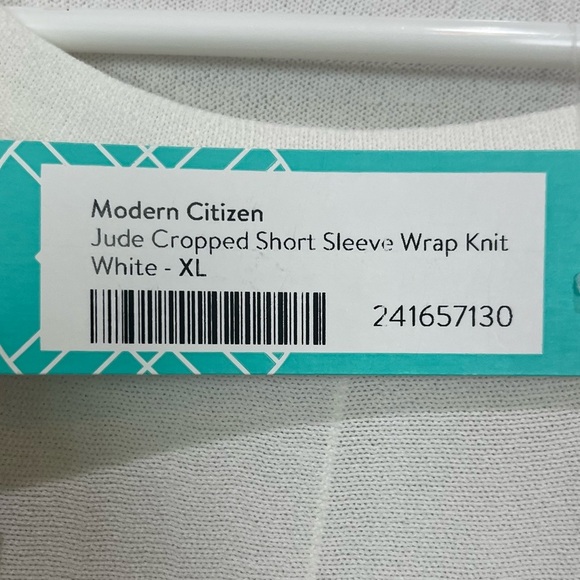 NWT Modern Citizen Jude White Wrap Knit S. Sleeve Top Sz XL Stretchy Front Tie - Picture 3 of 16
